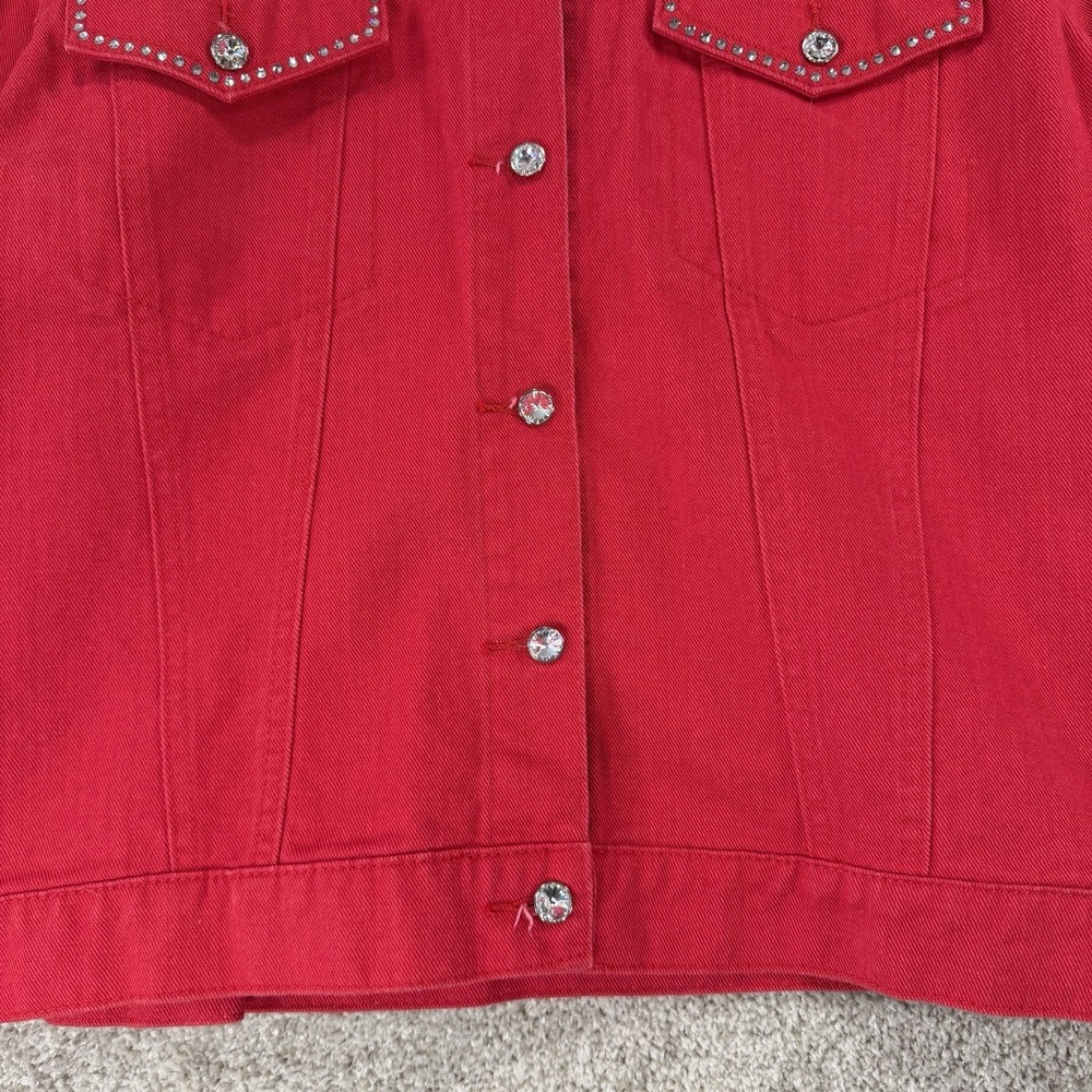 Christine‎ Alexander Red Embellished Rhinestone Denim Jacket M Rodeo Western - Picture 3 of 11